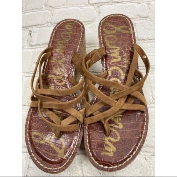 SAM EDELMAN wedge womens brown strappy reana cork wedge sandals 7.5 - Picture 3 of 6